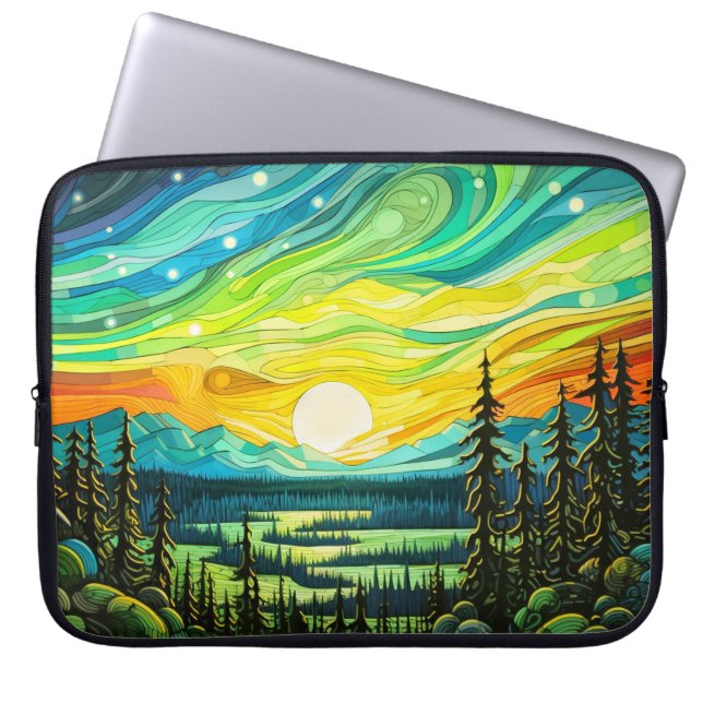 Colourful Abstract Northern Lights Illustration Laptop Sleeve (Front)