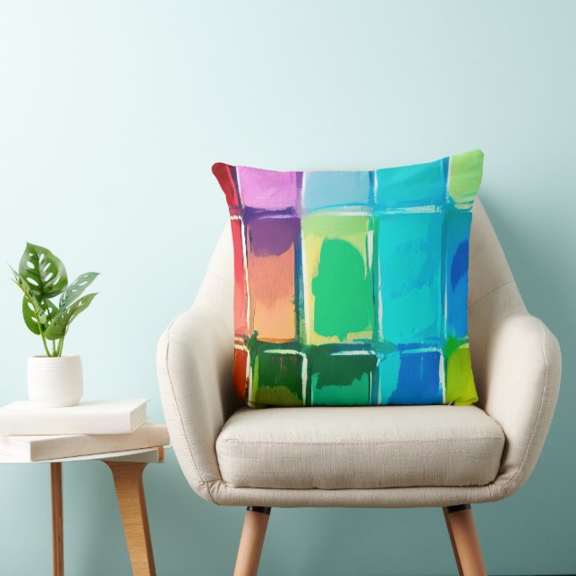 Colourful Abstract Oil Paint Block Pattern Cushion (Chair)