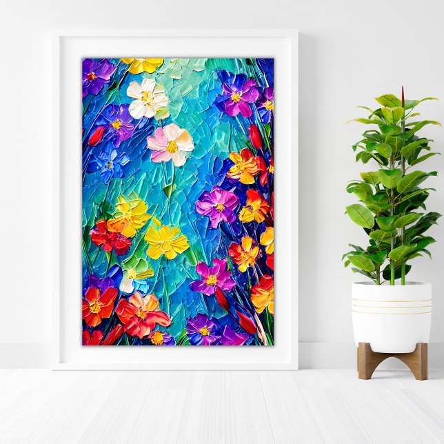 Colourful Abstract Oil Painting of Spring Flowers Poster (Creator Uploaded)