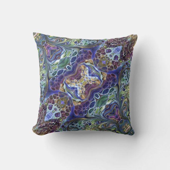 Colourful abstract Olive blue purple burgundy gold Cushion (Front)