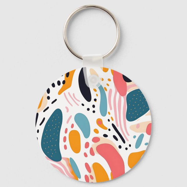 Colourful Abstract Organic Shapes Boho Pattern Key Ring (Front)