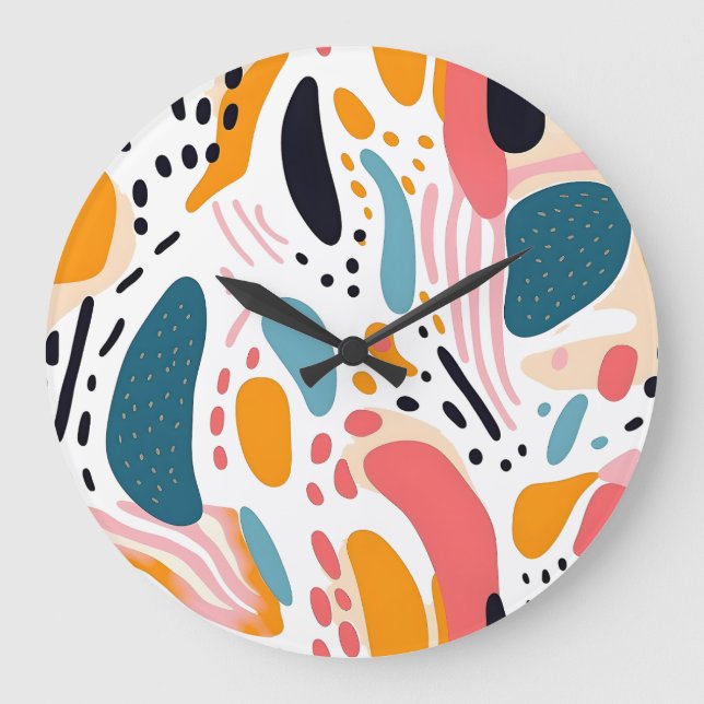 Colourful Abstract Organic Shapes Boho Pattern Large Clock (Front)