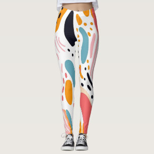 Colourful Abstract Organic Shapes Boho Pattern Leggings