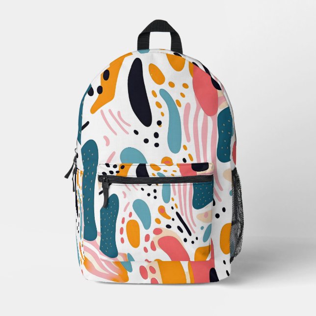 Colourful Abstract Organic Shapes Boho Pattern Printed Backpack (Front)