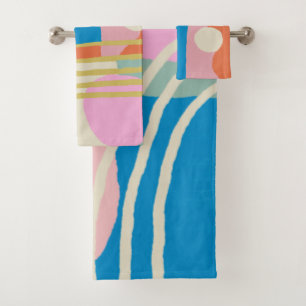 Colourful Abstract Organic Shapes Lines Boho Style Bath Towel Set