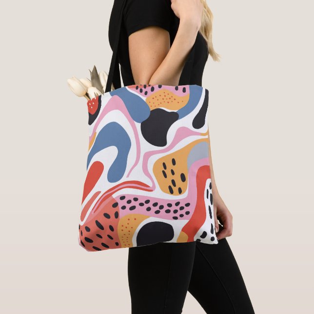 Colourful Abstract Organic Shapes Modern Pattern Tote Bag (Close Up)
