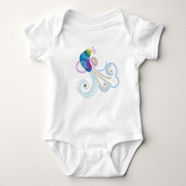 Colourful Abstract Ornate Bird Baby Bodysuit (Front)