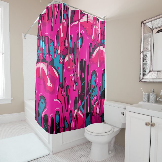 Colourful Abstract Paint Drips (15) Shower Curtain (In Situ)