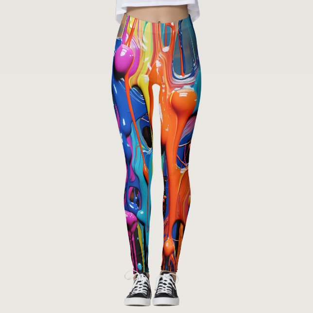 Colourful Abstract Paint Drips (17) Leggings (Front)