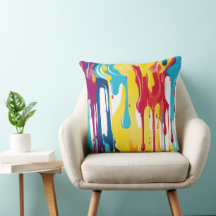 Colourful Abstract Paint Drips (3) Cushion