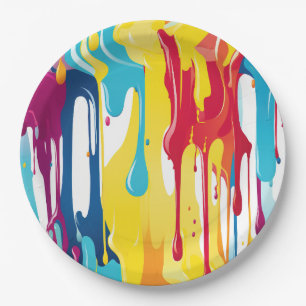 Colourful Abstract Paint Drips (3) Paper Plate