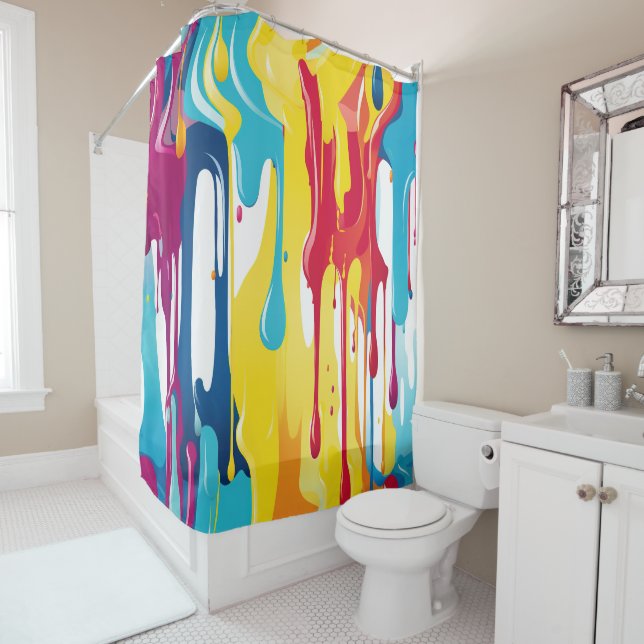 Colourful Abstract Paint Drips (3) Shower Curtain (In Situ)