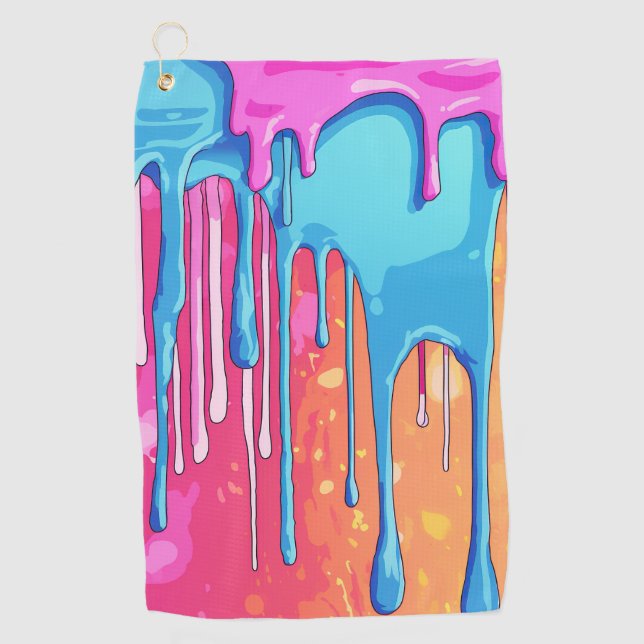 Colourful Abstract Paint Drips (4) Golf Towel (Front)