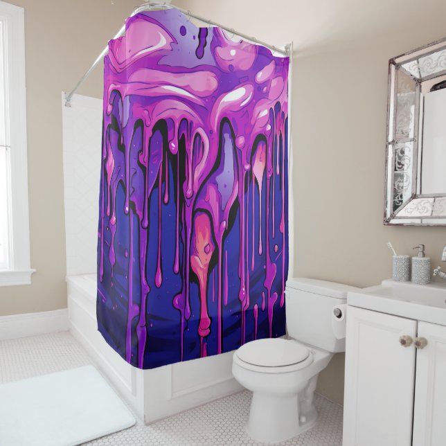 Colourful Abstract Paint Drips (8) Shower Curtain (In Situ)