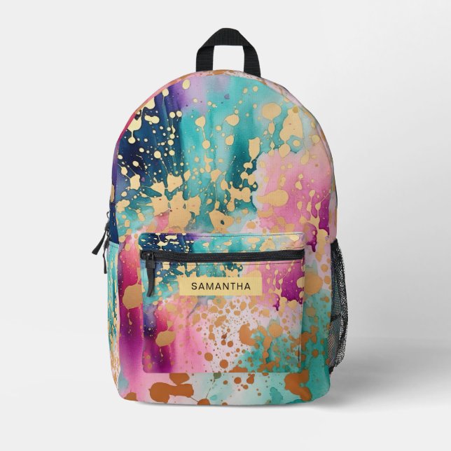 Colourful Abstract Paint Splatter Art (19) Printed Backpack (Front)