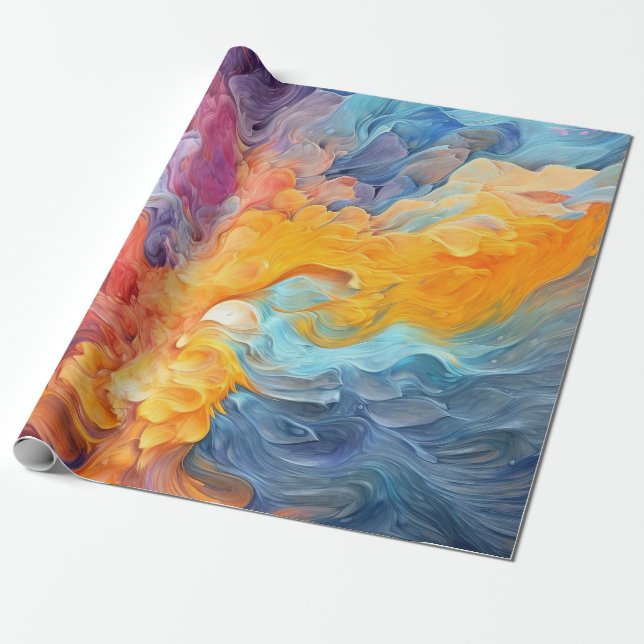 Colourful Abstract Paint Splatter Art (8) Wrapping Paper (Unrolled)