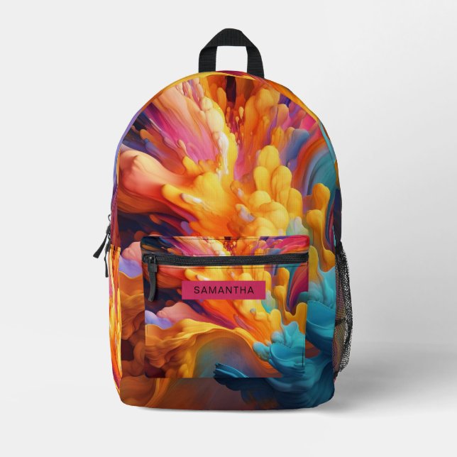 Colourful Abstract Paint Splatter Art Printed Backpack (Front)