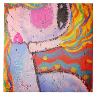 Colourful Abstract Painting of a Woman on OSB Boar Ceramic Tile