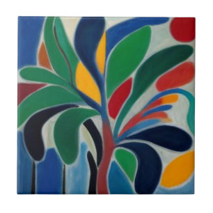 Colourful Abstract Palm Tree Ceramic Tile