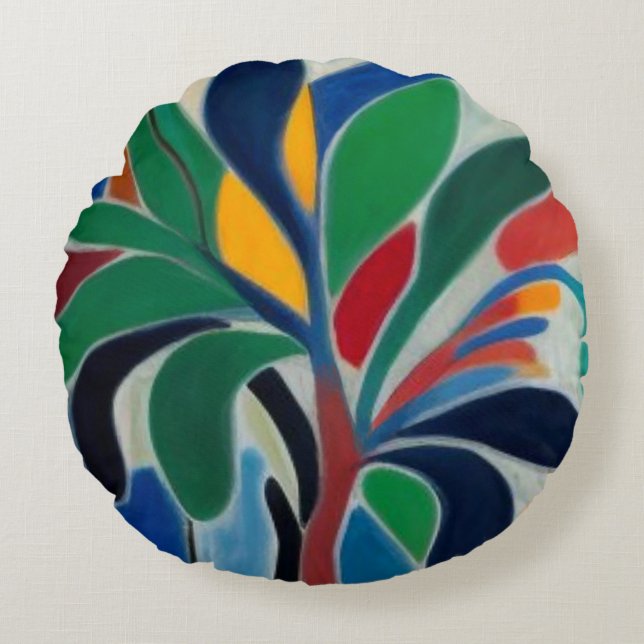 Colourful Abstract Palm Tree Round Cushion (Front)