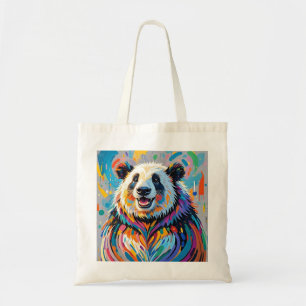 Colourful abstract panda animal art design tote bag