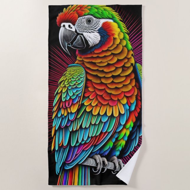 Colourful Abstract Parrot Drawing Beach Towel (Front)