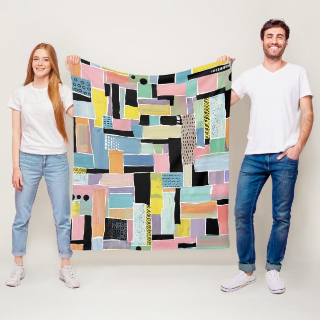 Colourful Abstract Patchwork Pattern (2) Fleece Blanket (In Situ)