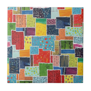 Colourful Abstract Patchwork Pattern Ceramic Tile