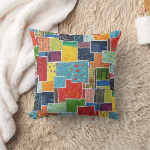 Colourful Abstract Patchwork Pattern Cushion