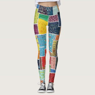 Colourful Abstract Patchwork Pattern Leggings