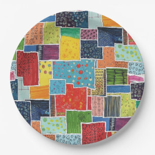 Colourful Abstract Patchwork Pattern Paper Plate