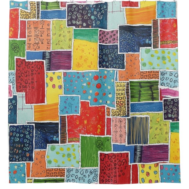Colourful Abstract Patchwork Pattern Shower Curtain (Front)