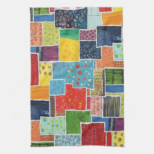 Colourful Abstract Patchwork Pattern Tea Towel