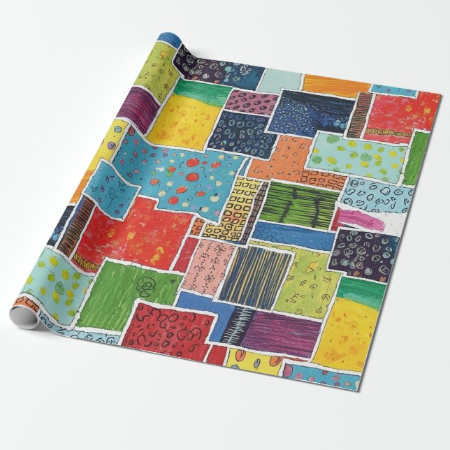 Colourful Abstract Patchwork Pattern Wrapping Paper (Unrolled)