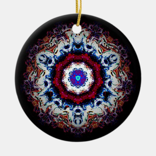 Colourful abstract pattern (alien eye 2) ceramic ornament (Front)