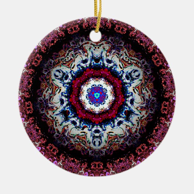 Colourful abstract pattern (alien eye) ceramic ornament (Front)
