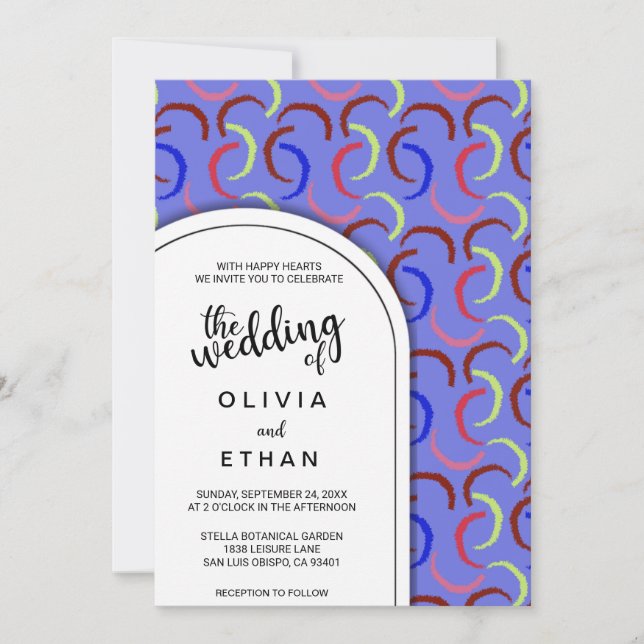 Colourful Abstract Pattern Chic Artistic Wedding Invitation (Front)
