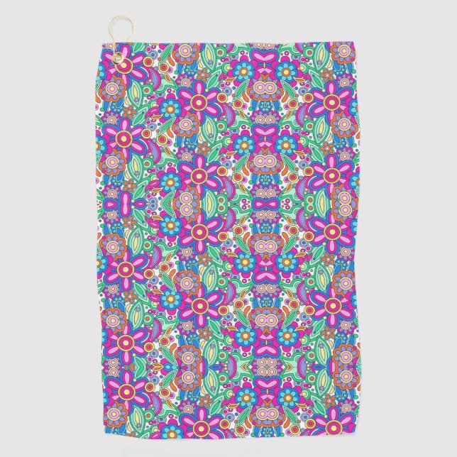 Colourful abstract pattern featuring flowers golf towel (Front)