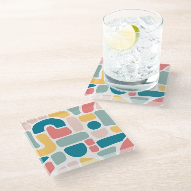 Colourful Abstract Pattern Glass Coaster (Angled)