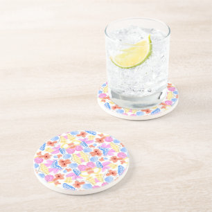 Colourful abstract pattern on a round plate coaster