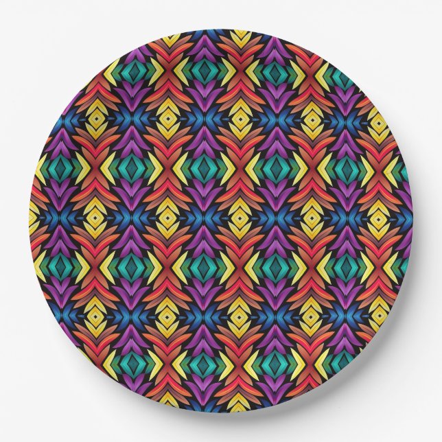 Colourful abstract pattern paper plate (Front)