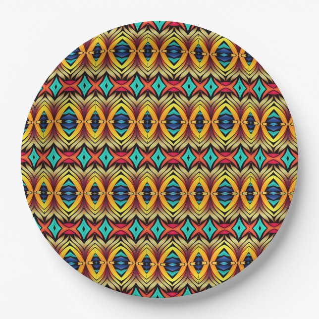 Colourful abstract pattern paper plate (Front)
