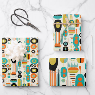 Colourful Abstract Pattern RETRO Mid Century Moder Wrapping Paper Sheet