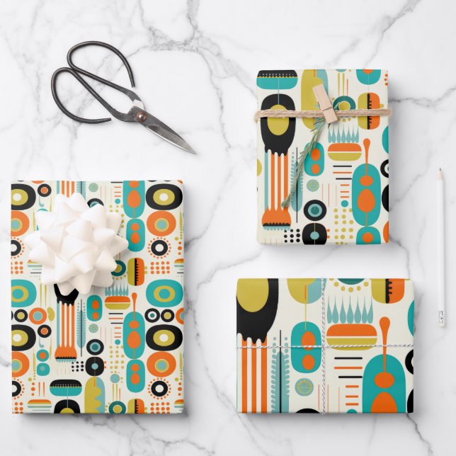 Colourful Abstract Pattern RETRO Mid Century Moder Wrapping Paper Sheet (Front)