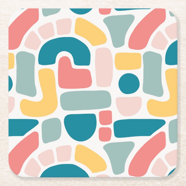 Colourful Abstract Pattern Square Paper Coaster (Front)