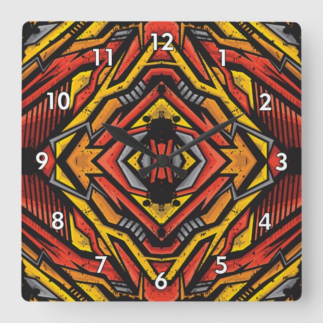 Colourful Abstract Pattern Square Wall Clock (Front)