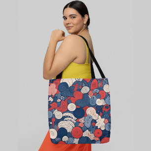Colourful abstract pattern with swirling shapes tote bag