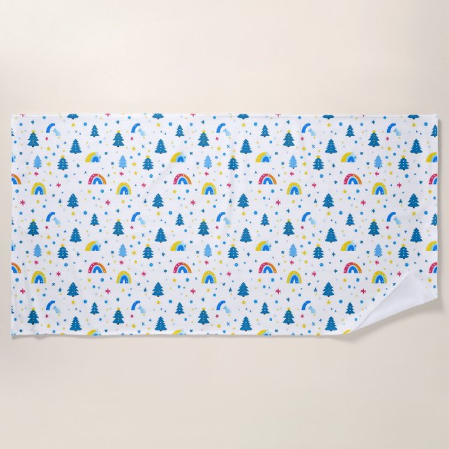 Colourful Abstract Pattern with Trees and Rainbows Beach Towel (Front)