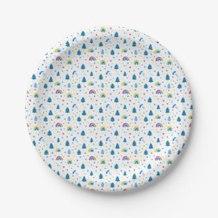 Colourful Abstract Pattern with Trees and Rainbows Paper Plate