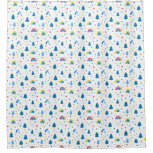 Colourful Abstract Pattern with Trees and Rainbows Shower Curtain